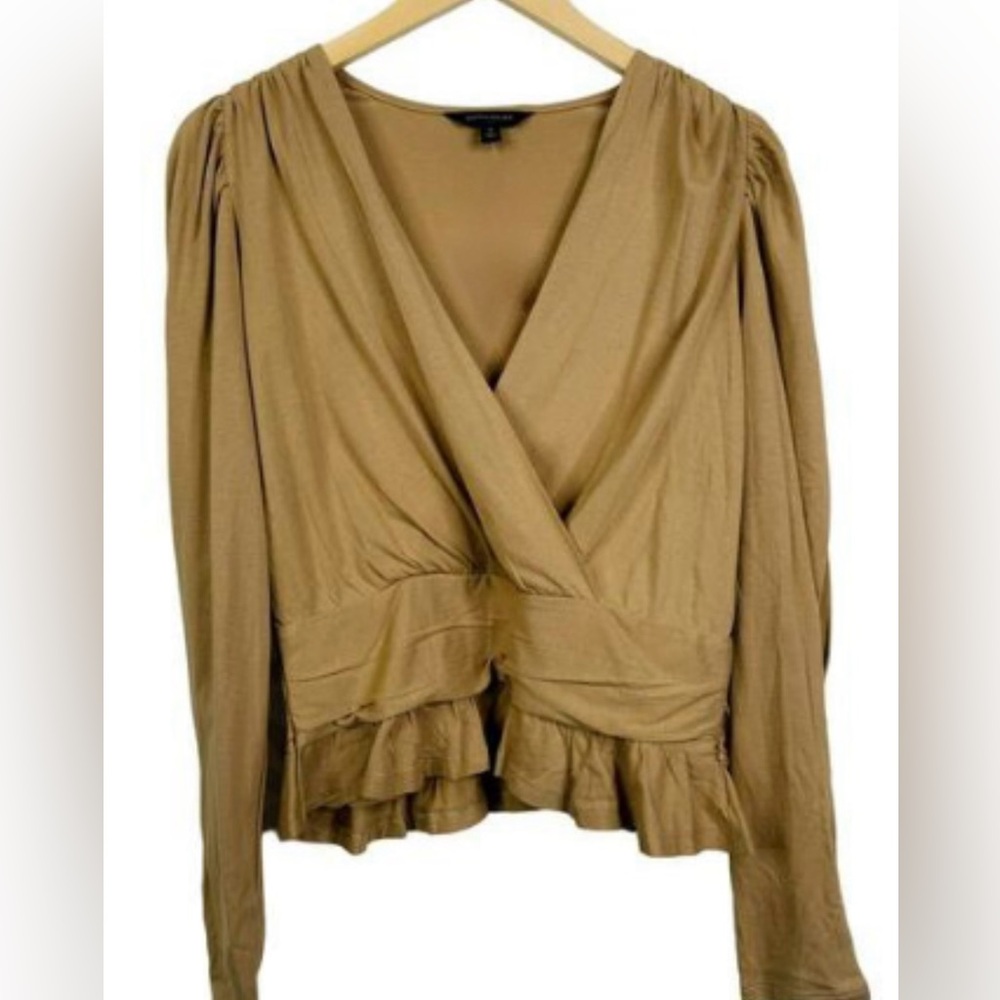 Banana Republic Tan BrownWomen's Wrap  Ruffle Long Sleeve Top Size L Large